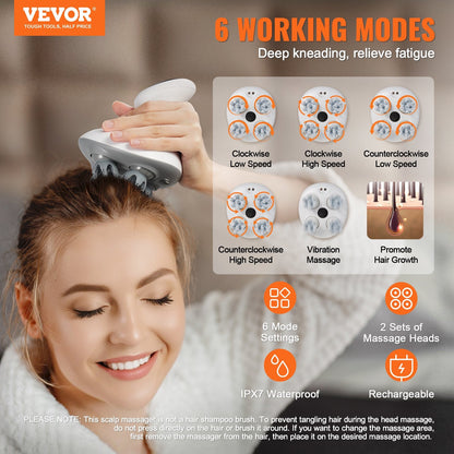 VEVOR Rechargeable Electric Scalp Massager - Waterproof and Portable Head Massager