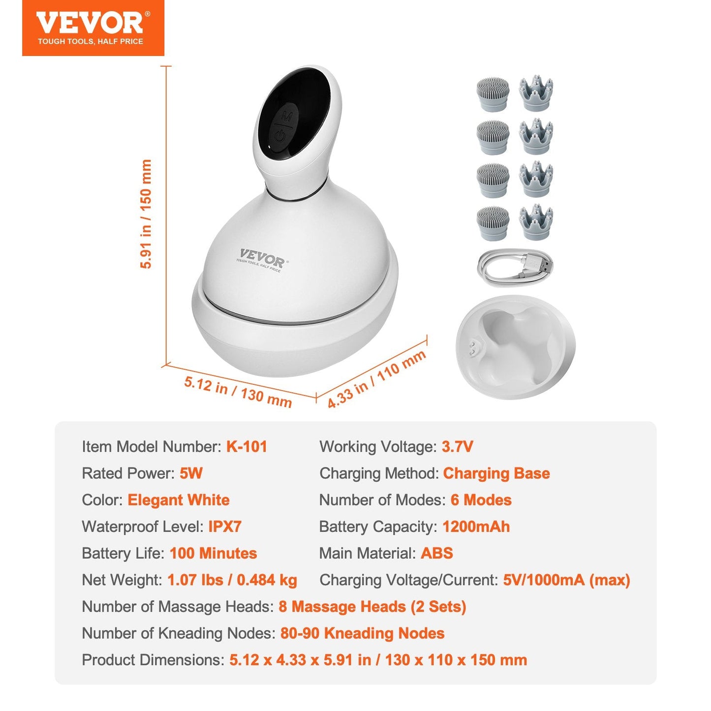 VEVOR Rechargeable Electric Scalp Massager - Waterproof and Portable Head Massager